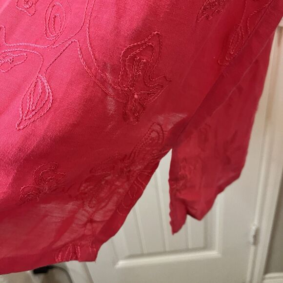Marsh Landing Pink Floral Embroidered Linen Blend Button Up Top Womens Size L - Picture 4 of 13